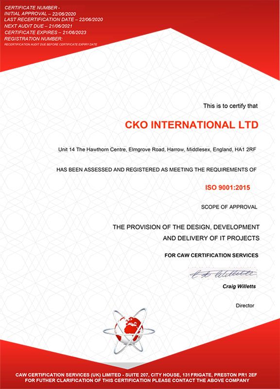 ISO 9001 : 2015 certificate